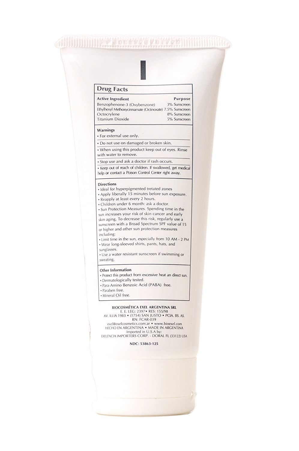 Exel Biocosmetic Sunscreen SPF 60 PF UVA UVB 27 Broad Spectrum Ectoin and Titanium Dioxide, 100ml
