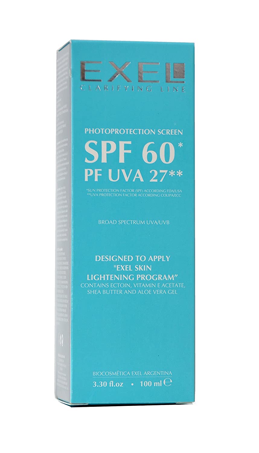 Exel Biocosmetic Sunscreen SPF 60 PF UVA UVB 27 Broad Spectrum Ectoin and Titanium Dioxide, 100ml