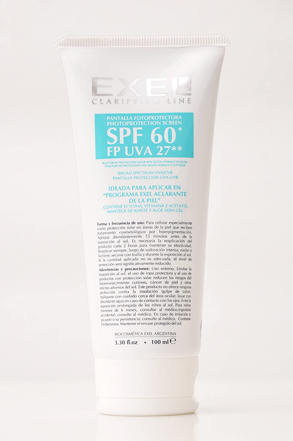 Exel Biocosmetic Sunscreen SPF 60 PF UVA UVB 27 Broad Spectrum Ectoin and Titanium Dioxide, 100ml